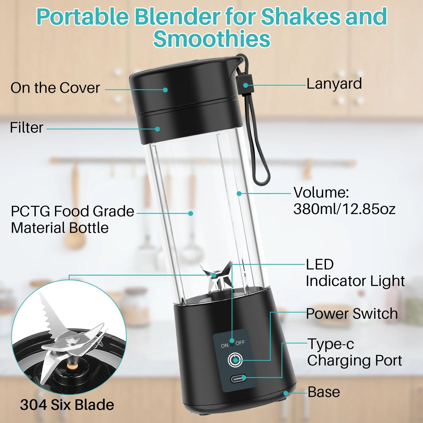 Ultimate Portable Personal Blender for Smoothies and Shakes - Compact 380ml Mini Machine